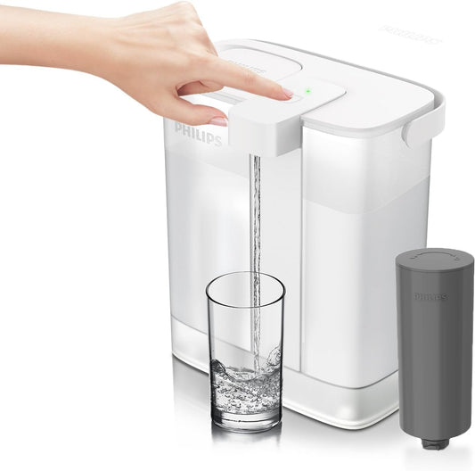 Philips Electric Water Filter Pitcher, 3L 12 Cups Rechargeable Water Dispenser with 2 Plus Filters
