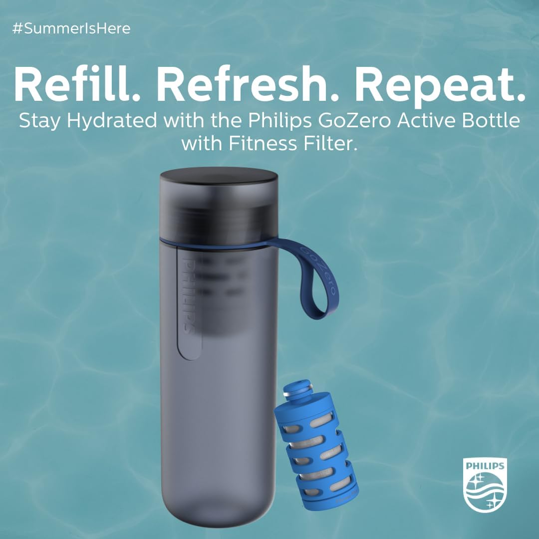 PHILIPS Water GoZero Fitness Filters, Replacement Filter Cartridge, Activated Carbon Fiber Filter for GoZero Active Bottle, 3 Counts, AWP287/37