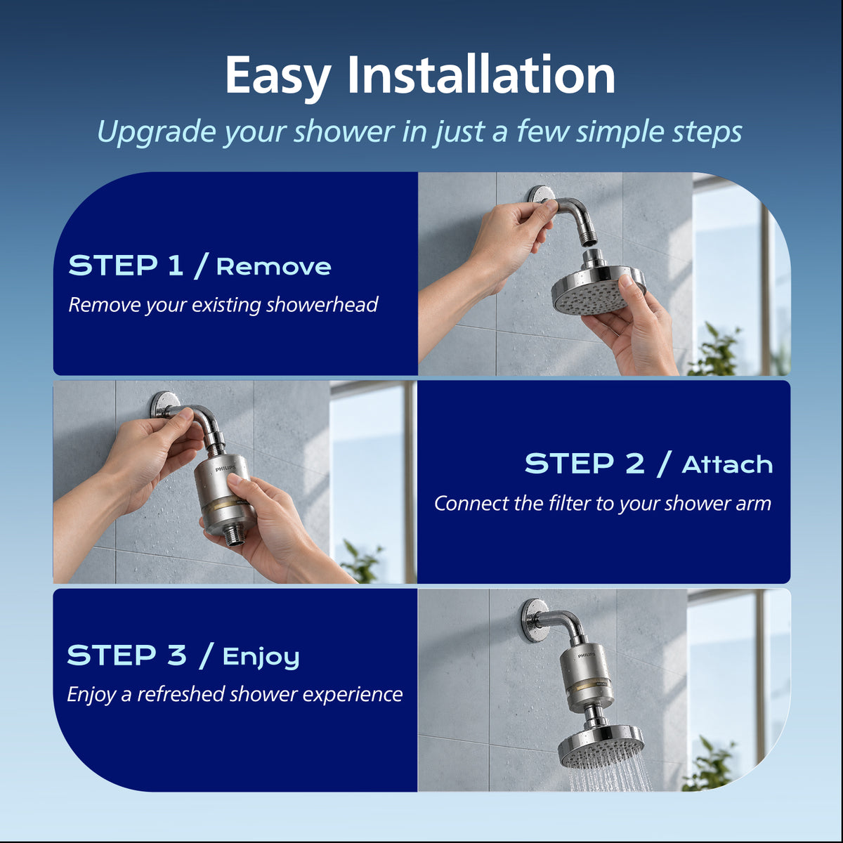 Philips Shower Filter, Visible Window & Clear Filter Cartridge, Nickel