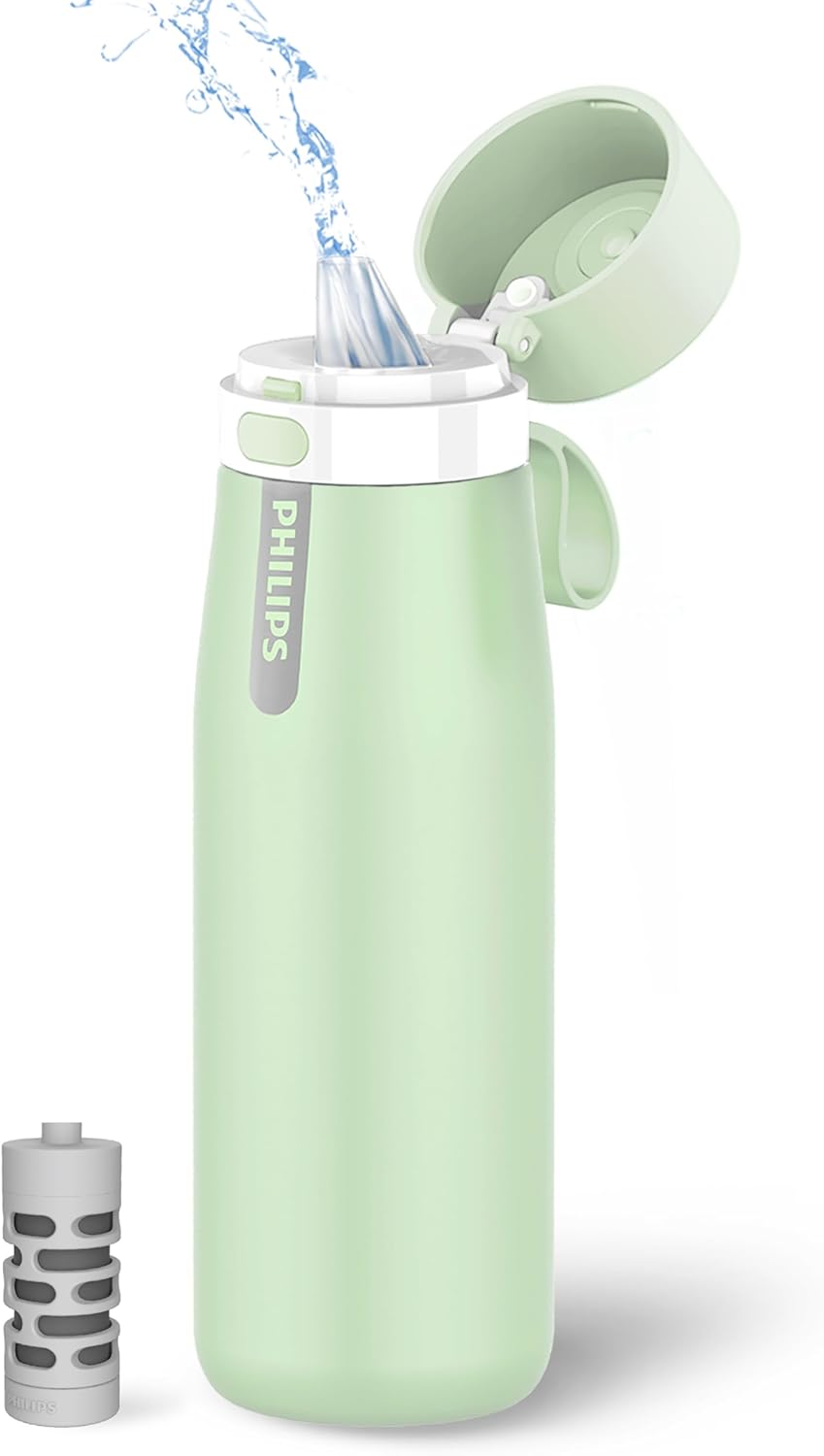 Philips Water GoZero Everyday Insulated Stainless Steel Water Bottle with Philips Everyday Tap Water Filter