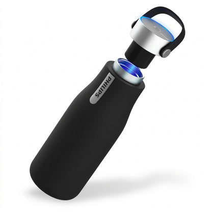 Philips Water GoZero UV Self-Cleaning Smart Water Bottle Vacuum Stainless Steel Insulated Water Bottle with Handle Double-wall, Auto Cleaning, Keep Drink Hot or Cold, BPA Free