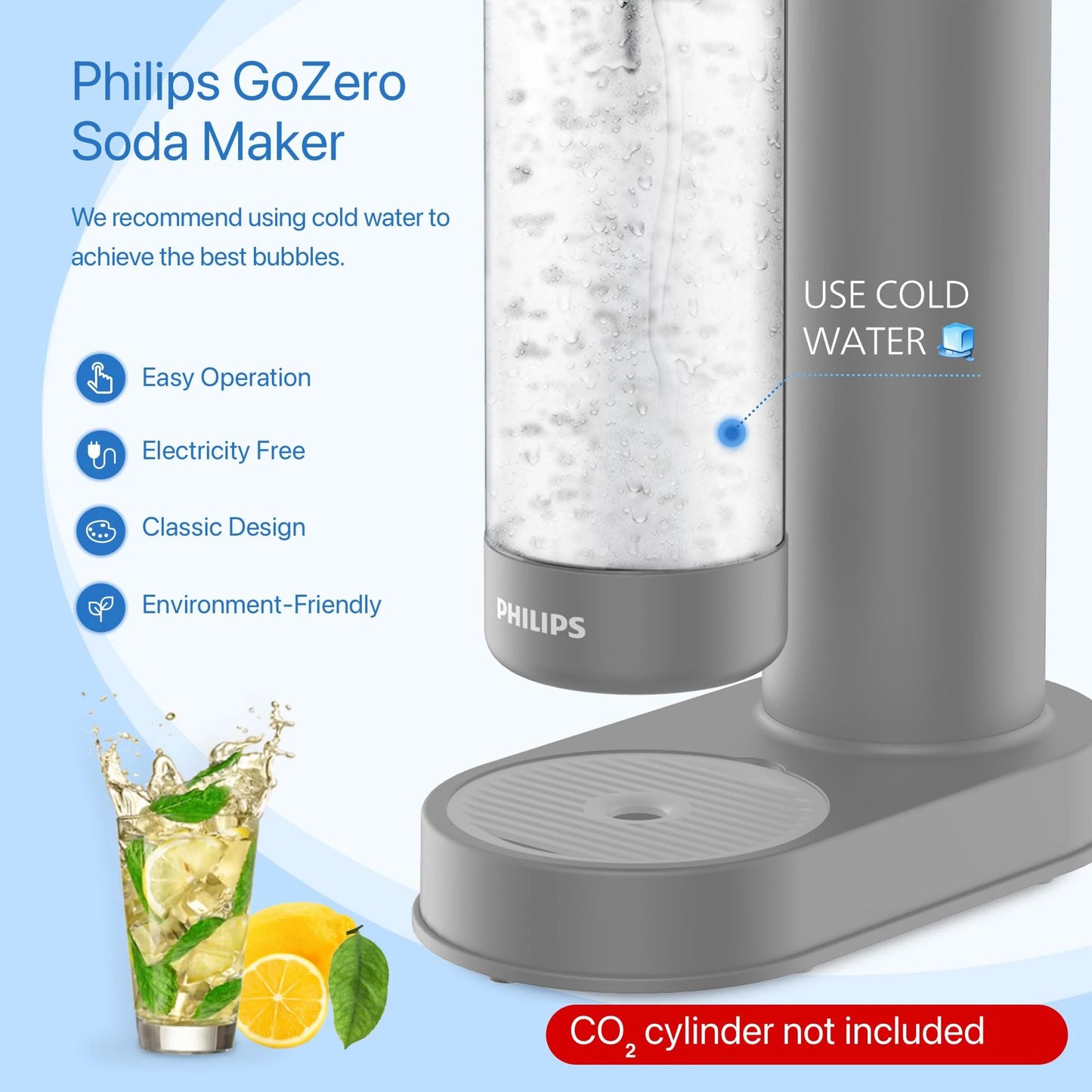 PHILIPS Sparkling Water Maker, Soda Maker Machine with 1L Quick Twist Carbonating Bottle