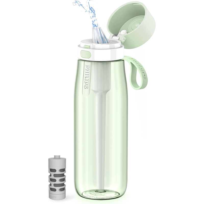 PHILIPS Filtered Water Bottle, BPA-Free Tritan Plastic Water Bottles, Replaces 450 Plastic Water Bottle with Reusable GoZero Everyday Water Filter, Portable Filtering Bottle for Travel
