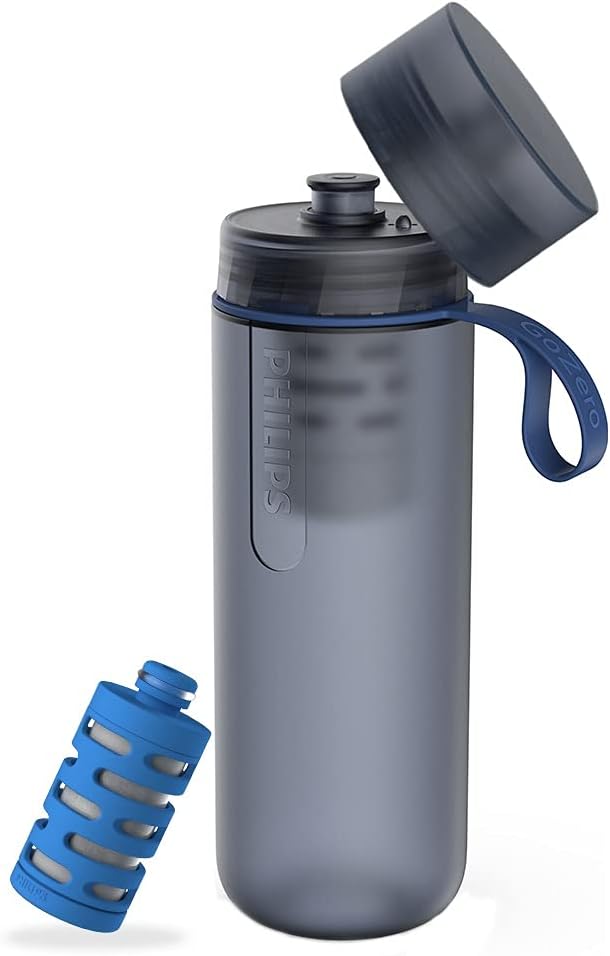 Philips GoZero Water BPA-Free Active Water Bottle with Tap Water Fitness Filter, Sport Squeeze Water Bottle, Lightweight