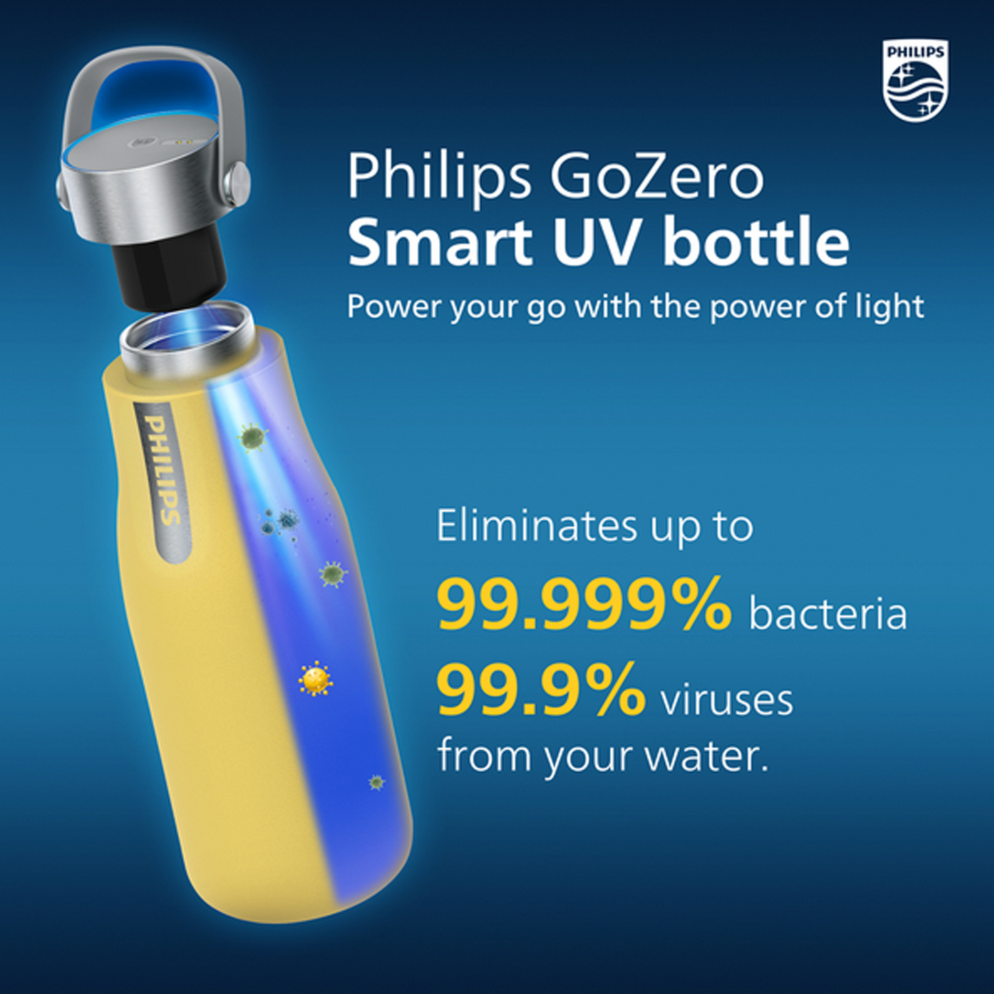 PHILIPS Water GoZero Self-Cleaning Smart Water Bottle Vacuum Stainless Steel Insulated Water Bottle with Handle Double-wall, Auto Cleaning, Keep Drink Hot or Cold, BPA Free