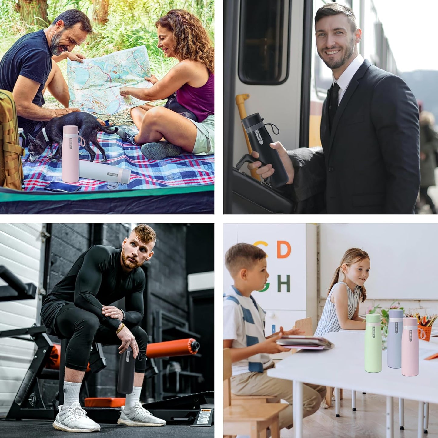 Philips Water GoZero Everyday Insulated Stainless Steel Water Bottle with Philips Everyday Tap Water Filter