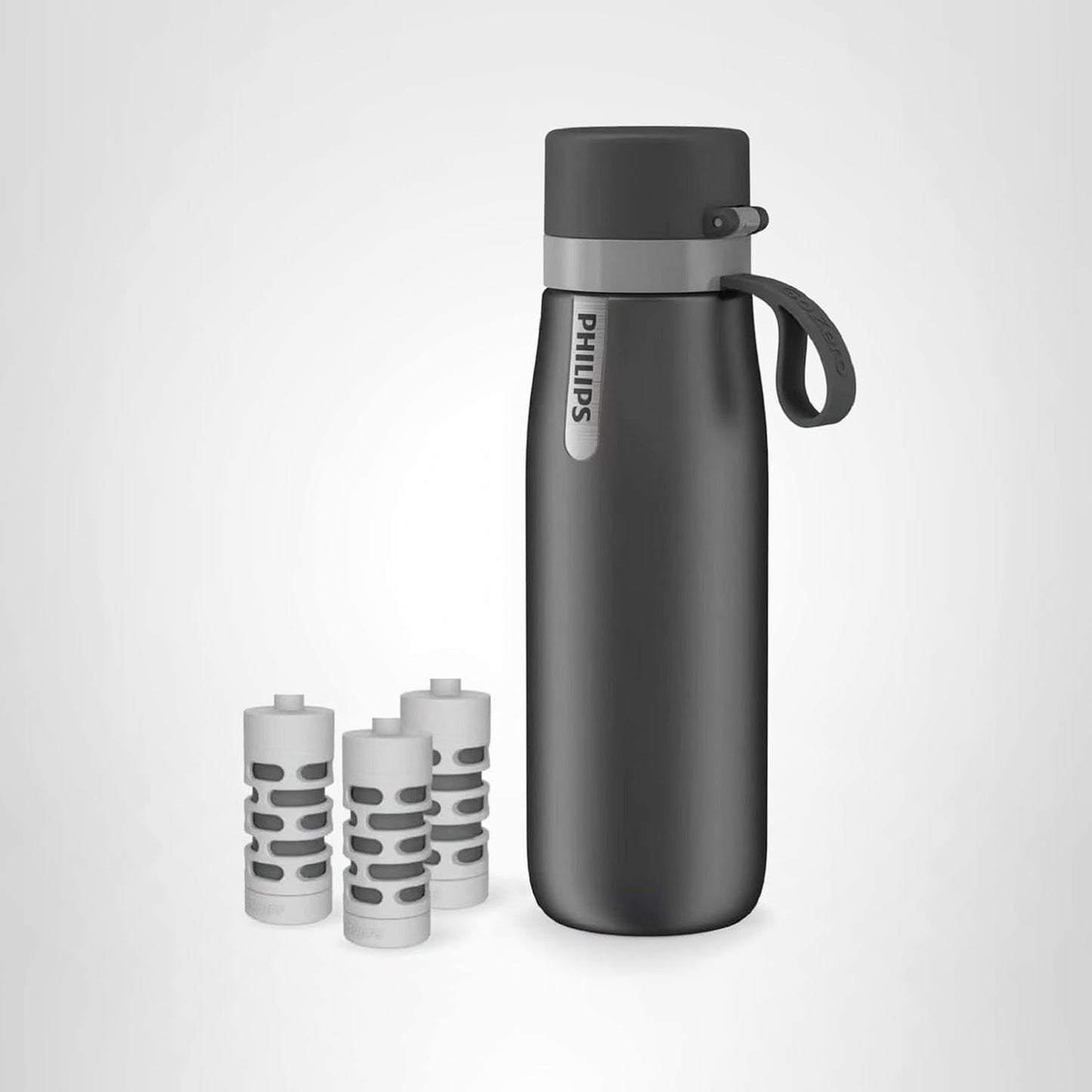 PHILIPS Water Bottle with Filter, Filter Water Bottle Stainless Steel with GoZero Everyday BPA-Free Tap Water Filter, Water Filter Bottle Keep Drink Cold 24 Hours, 3 Filters for 120 gal / 6 Months