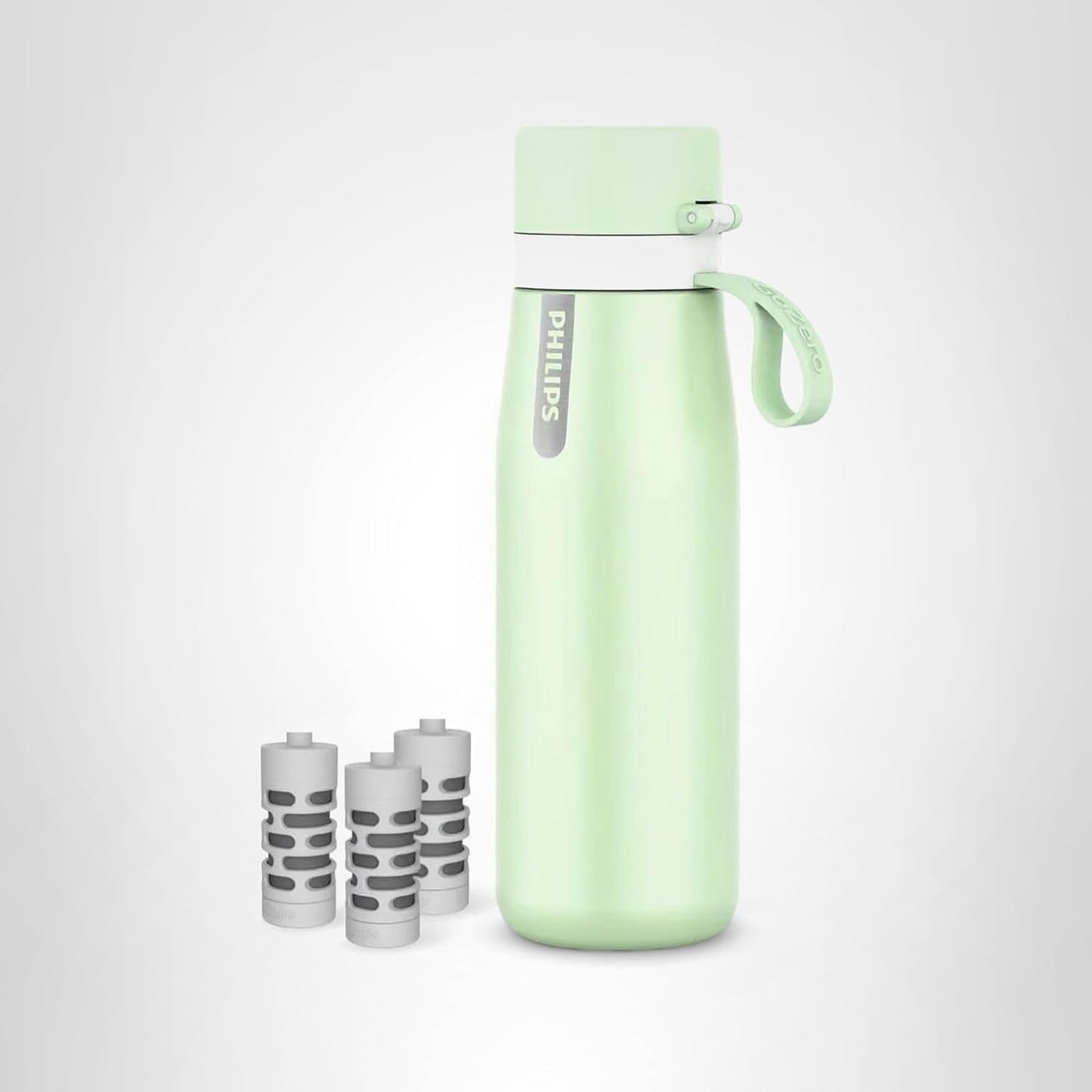 PHILIPS Water Bottle with Filter, Filter Water Bottle Stainless Steel with GoZero Everyday BPA-Free Tap Water Filter, Water Filter Bottle Keep Drink Cold 24 Hours, 3 Filters for 120 gal / 6 Months