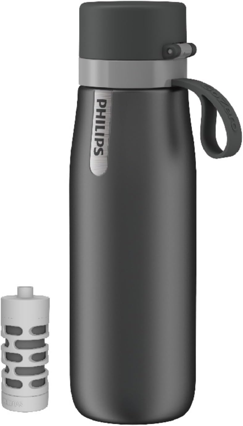Philips Water GoZero Everyday Insulated Stainless Steel Water Bottle with Philips Everyday Tap Water Filter