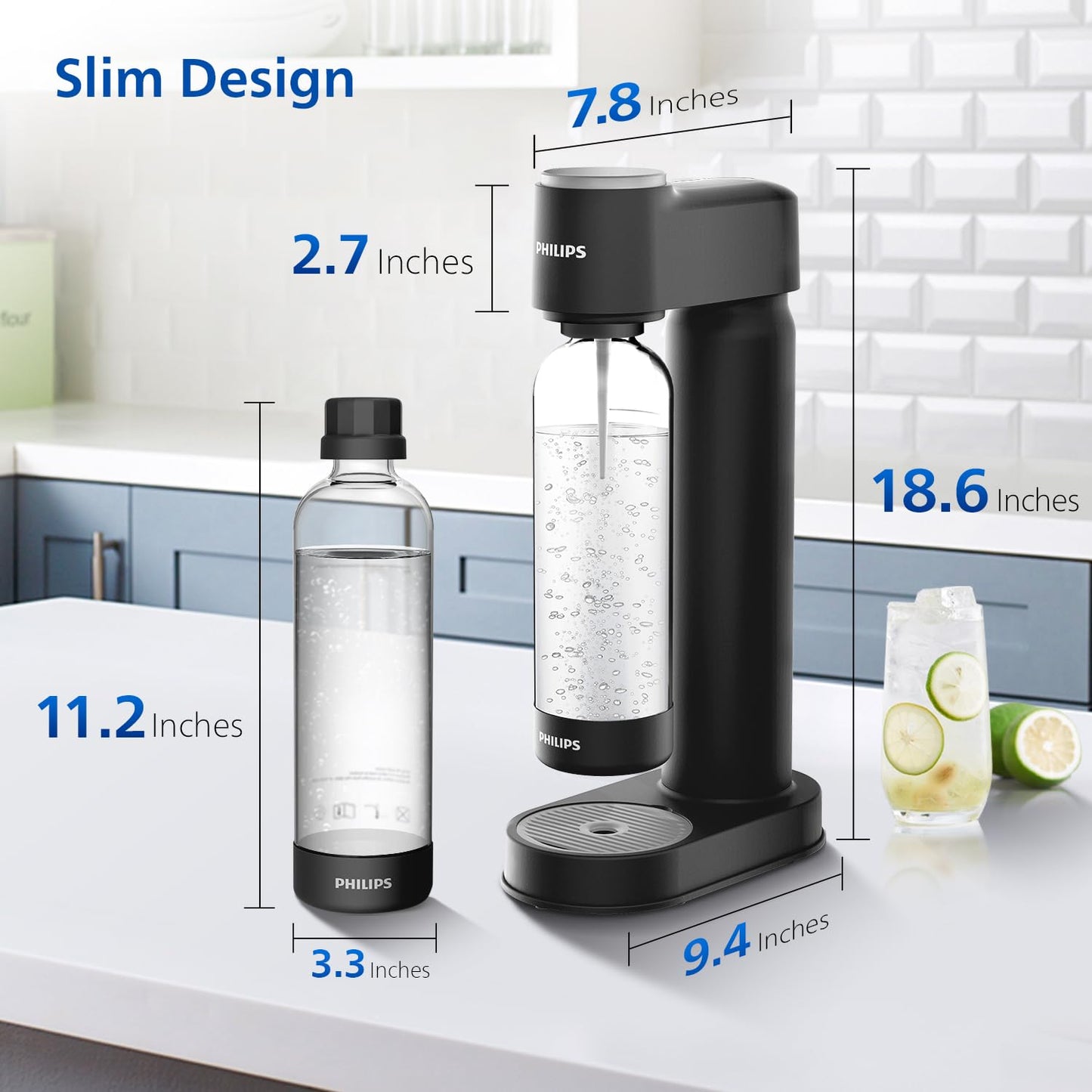PHILIPS Sparkling Water Maker, Soda Maker Machine with 1L Quick Twist Carbonating Bottle