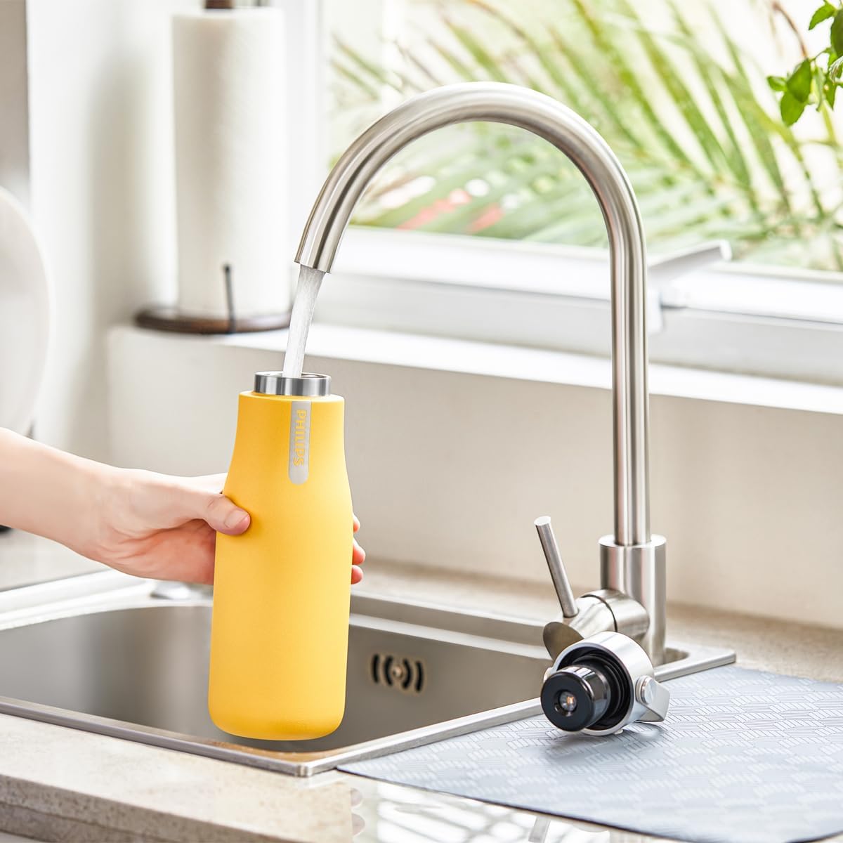 Philips Water GoZero UV Self-Cleaning Smart Water Bottle Vacuum Stainless Steel Insulated Water Bottle with Handle Double-wall, Auto Cleaning, Keep Drink Hot or Cold, BPA Free