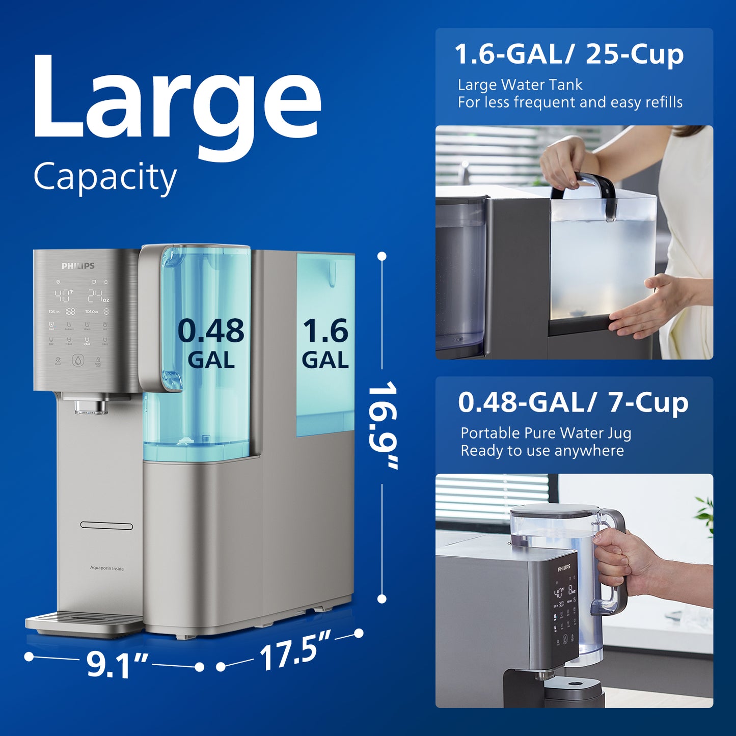 Philips Reverse Osmosis Water Dispenser Countertop, RO Cold and Hot Water, NSF/ANSI 372 Certified, ADD6928DG