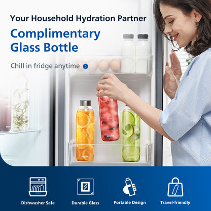PHILIPS 16.9 Oz Glass Bottles for ADD5930 Countertop Reverse Osmosis Water Filter Dispenser, Stainless Steel Leak Proof Lid BPA Free, 2 Pack