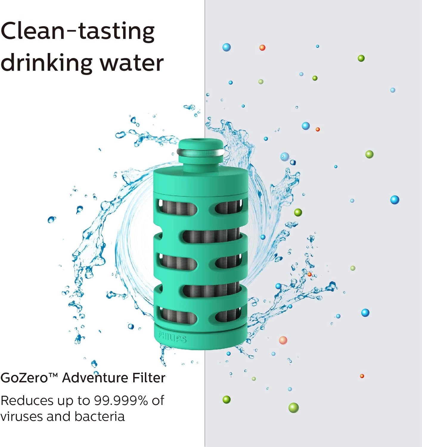 PHILIPS Water GoZero Adventure Filters, Replacement Filter Cartridge, Electro-adsorptive Filter, for GoZero Active Bottle, 3 Counts, AWP295/37