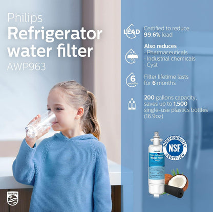 Philips AWP963 NSF/ANSI Certified Refrigerator Water Filter Replacement for LG®: LT700P, LFXS30766S, ADQ36006101, ADQ36006101-S, ADQ36006101S, ADQ36006102, Sears/Kenmore:9690, 46-9690, Pack of 3