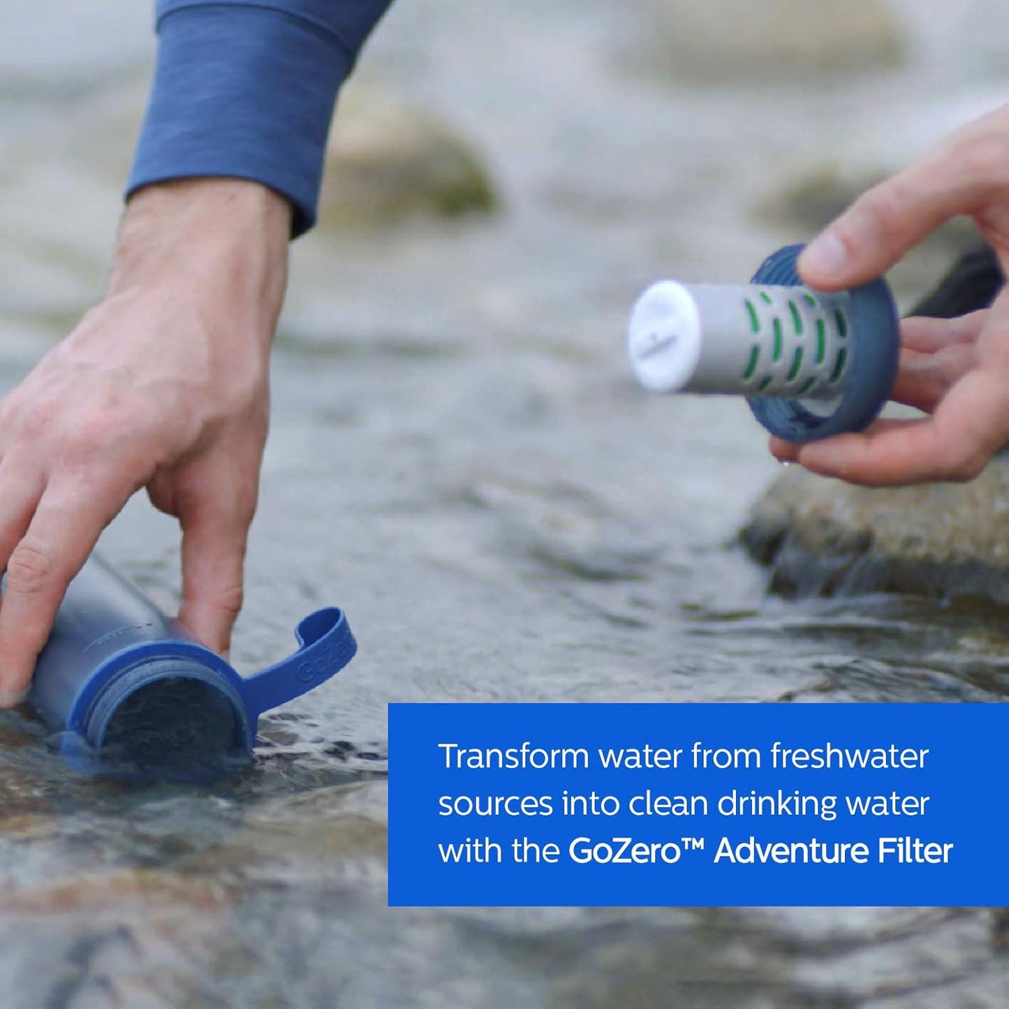 PHILIPS Water GoZero Adventure Filters, Replacement Filter Cartridge, Electro-adsorptive Filter, for GoZero Active Bottle, 3 Counts, AWP295/37