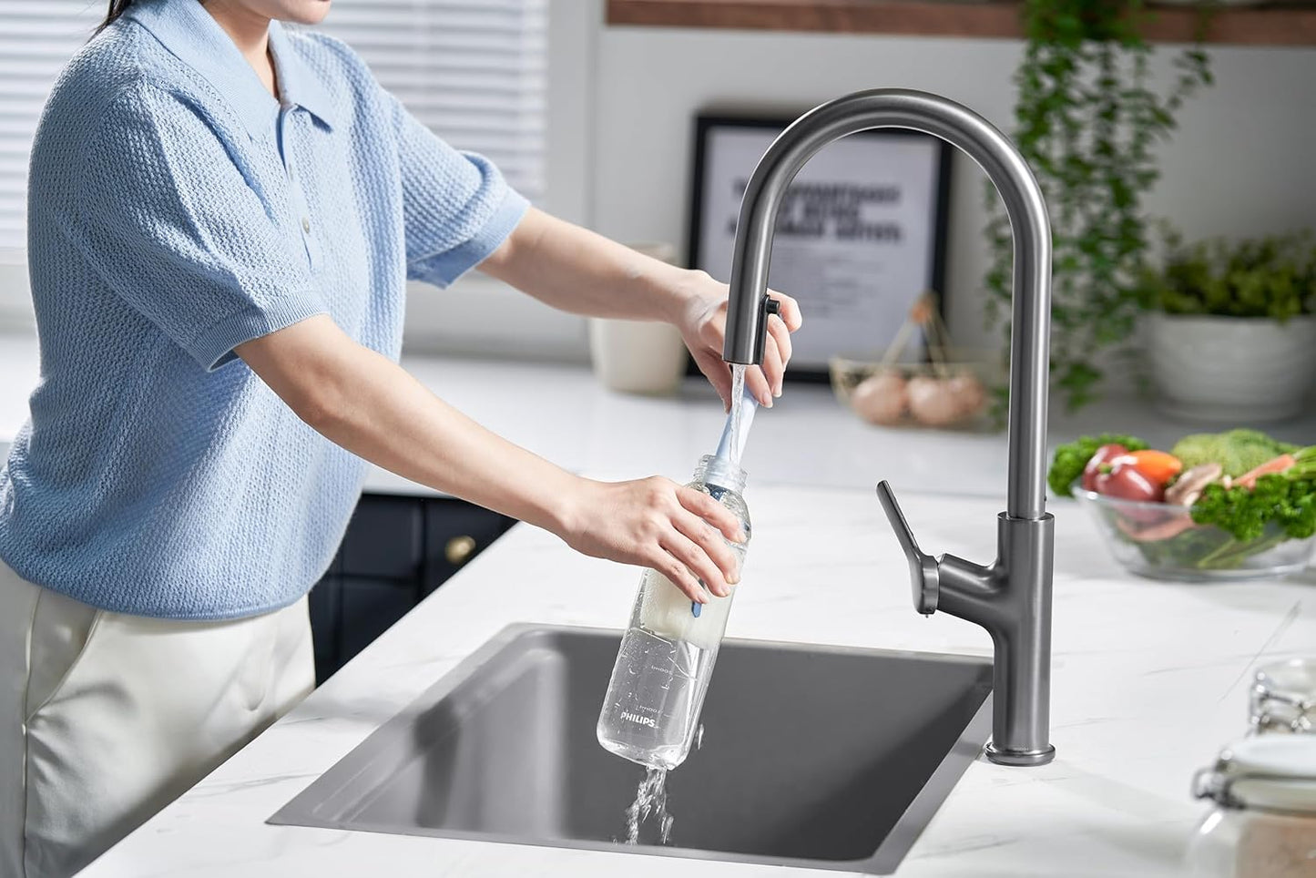 PHILIPS 16.9 Oz Glass Bottles for ADD5930 Countertop Reverse Osmosis Water Filter Dispenser, Stainless Steel Leak Proof Lid BPA Free, 2 Pack