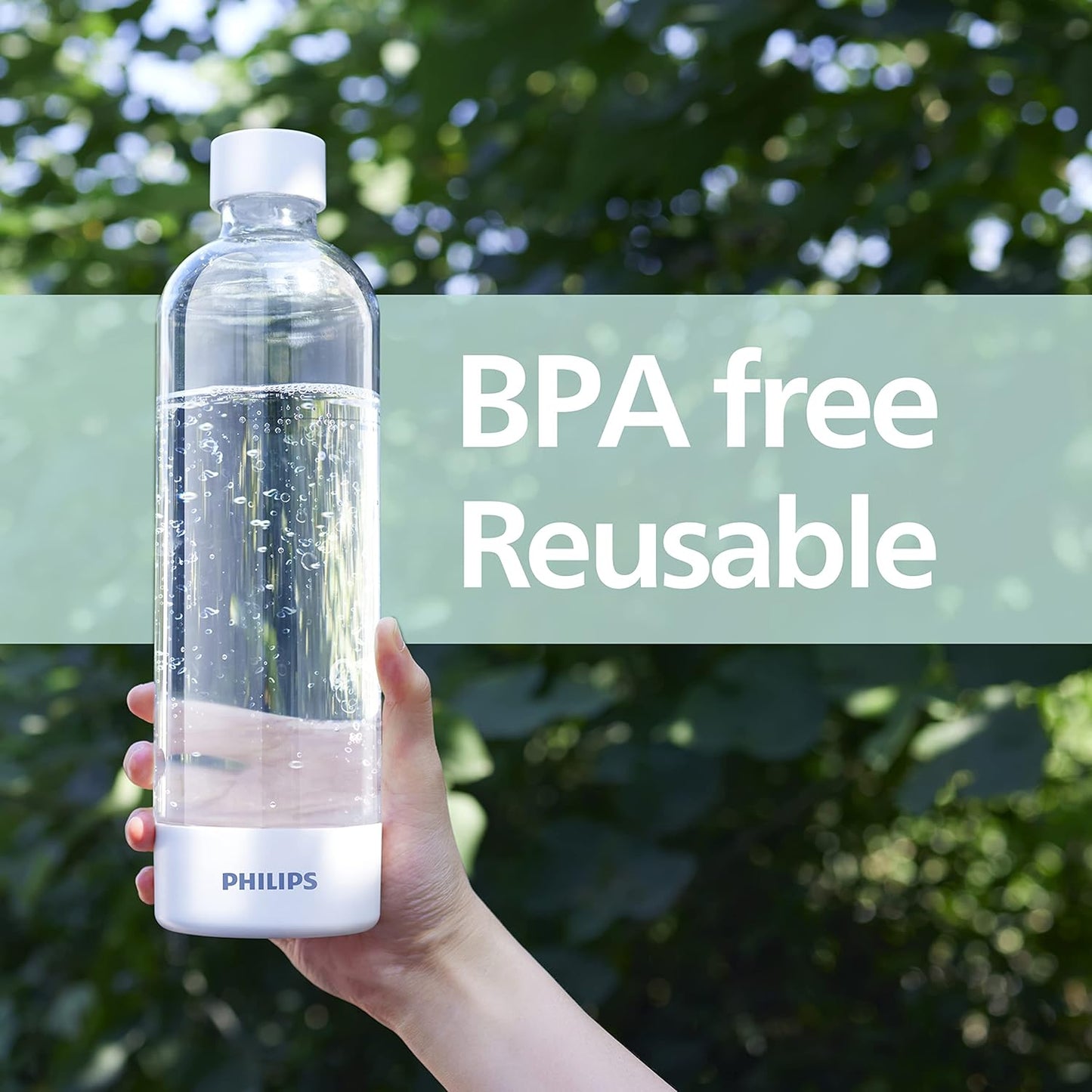 PHILIPS Carbonating Bottles, 1L Twin Pack Reusable PET Sparkling Water Bottles Compatible Sparkling Water Maker, 2 Pack