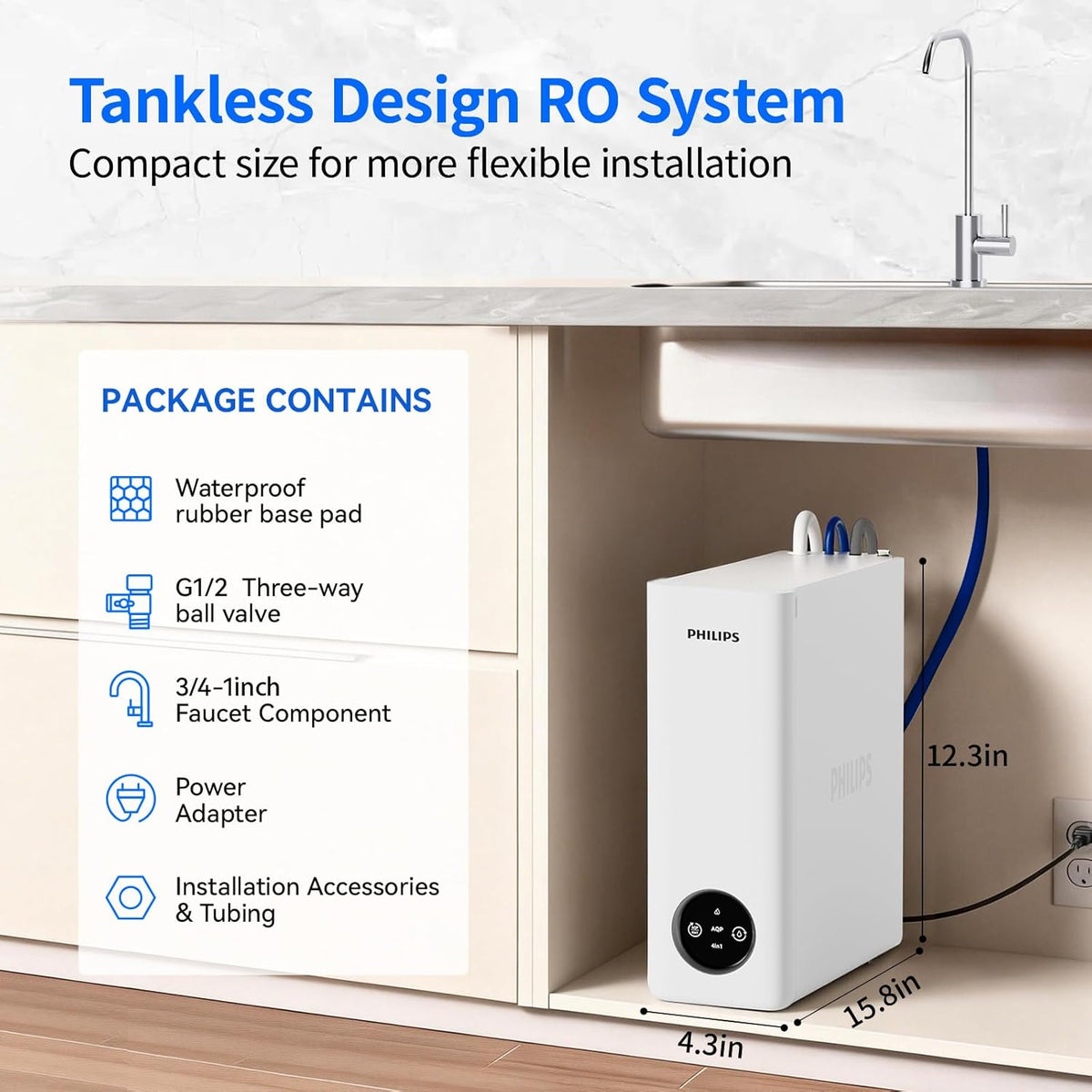 Philips Reverse Osmosis Water Filter System，400G Under Sink Water Filter