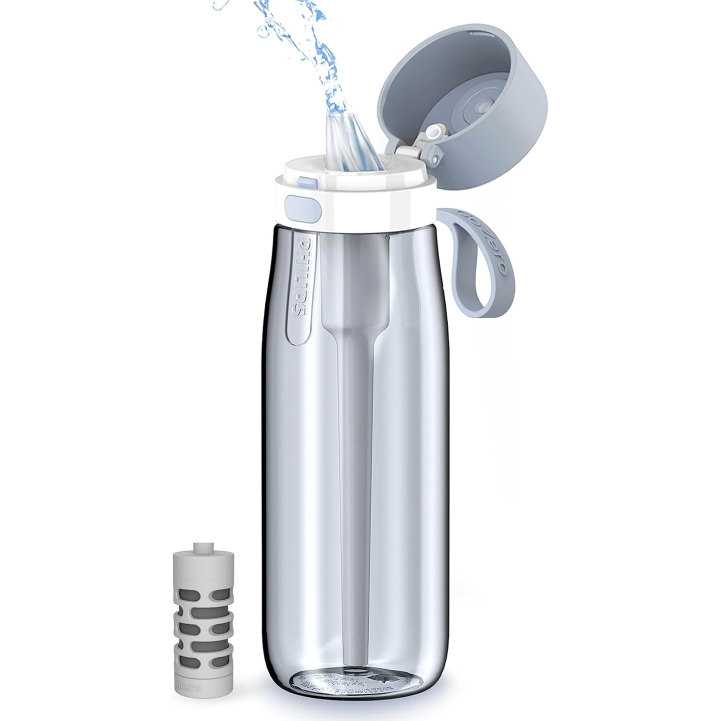 PHILIPS Filtered Water Bottle, BPA-Free Tritan Plastic Water Bottles, Replaces 450 Plastic Water Bottle with Reusable GoZero Everyday Water Filter, Portable Filtering Bottle for Travel