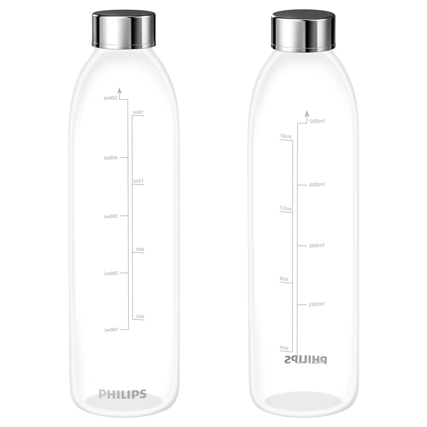 PHILIPS 16.9 Oz Glass Bottles for ADD5930 Countertop Reverse Osmosis Water Filter Dispenser, Stainless Steel Leak Proof Lid BPA Free, 2 Pack