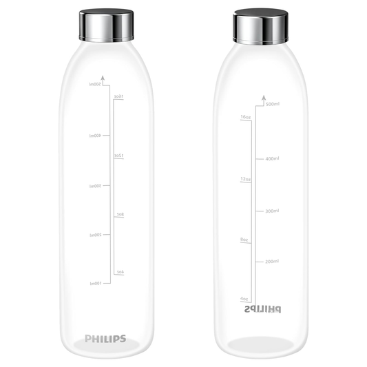 PHILIPS 16.9 Oz Glass Bottles for ADD5930 Countertop Reverse Osmosis Water Filter Dispenser, Stainless Steel Leak Proof Lid BPA Free, 2 Pack