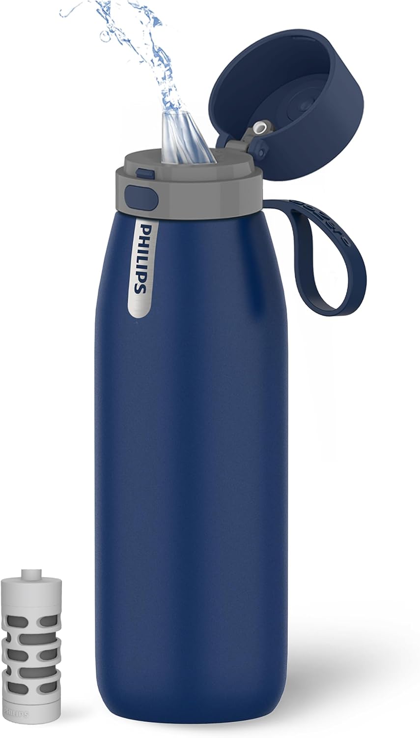 Philips Water GoZero Everyday Insulated Stainless Steel Water Bottle with Philips Everyday Tap Water Filter