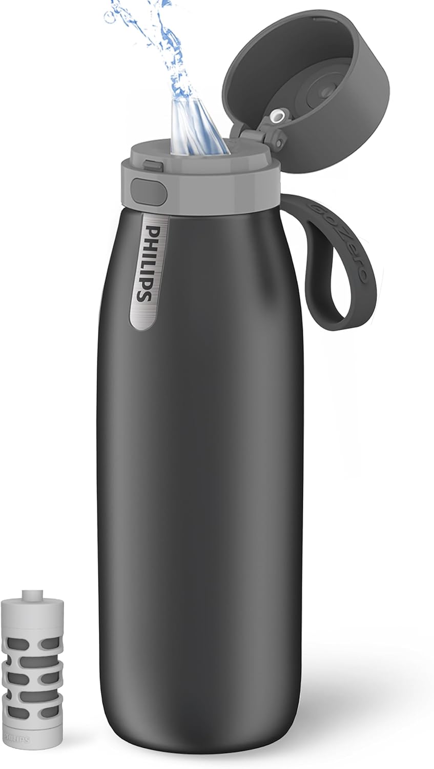 Philips Water GoZero Everyday Insulated Stainless Steel Water Bottle with Philips Everyday Tap Water Filter