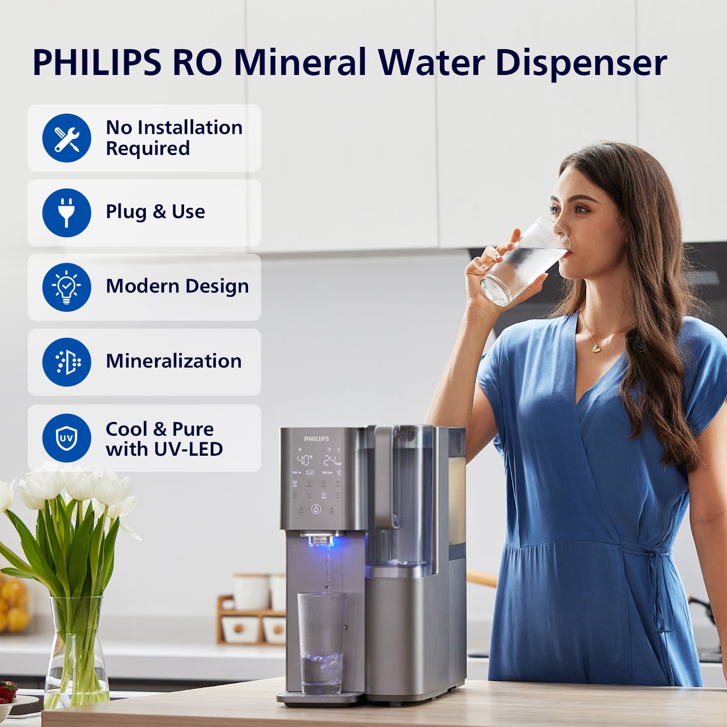 Philips Reverse Osmosis Water Dispenser Countertop, RO Cold and Hot Water, NSF/ANSI 372 Certified, ADD6928DG