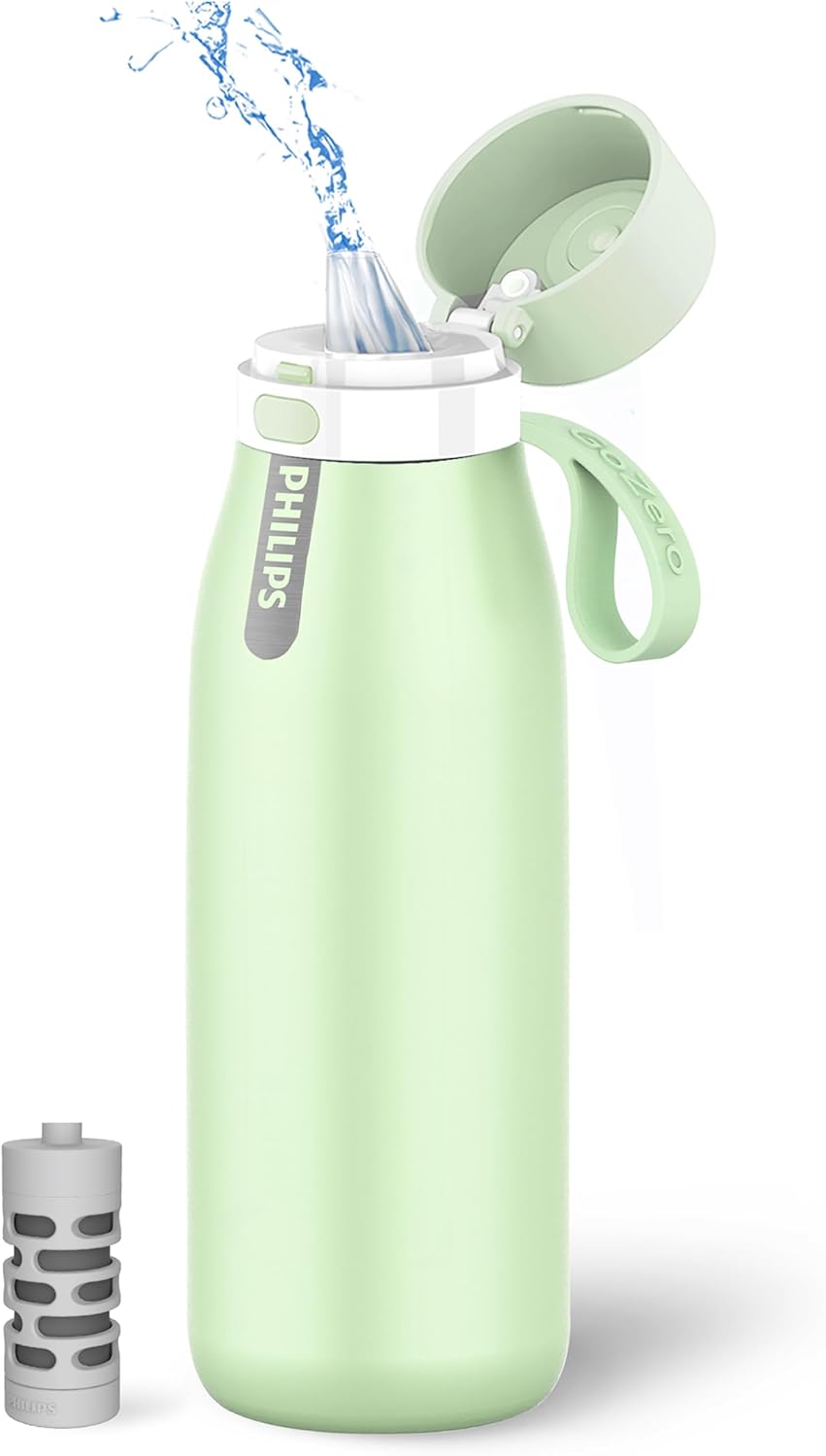 Philips Water GoZero Everyday Insulated Stainless Steel Water Bottle with Philips Everyday Tap Water Filter