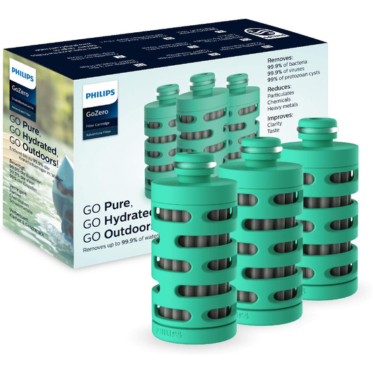PHILIPS Water GoZero Adventure Filters, Replacement Filter Cartridge, Electro-adsorptive Filter, for GoZero Active Bottle, 3 Counts, AWP295/37