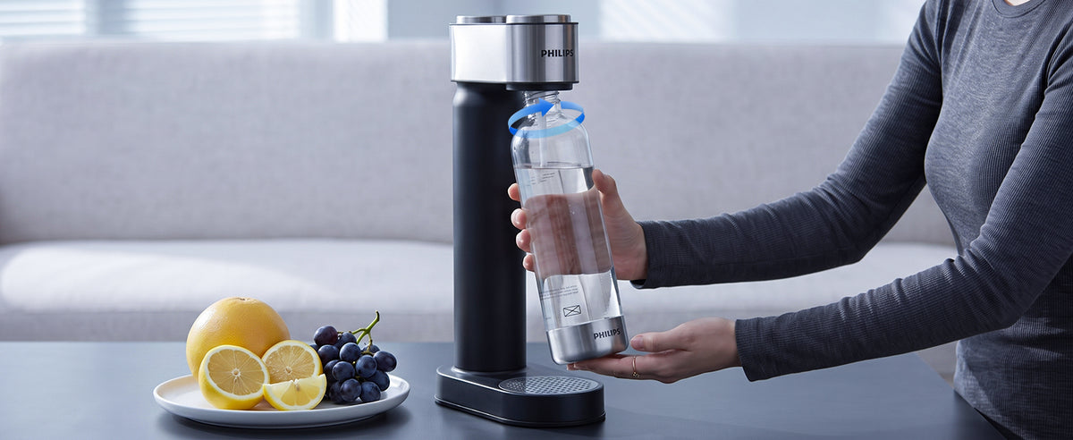 Philips Stainless Sparkling Water Maker Soda Maker Machine with Quick Twist Bottle, Black