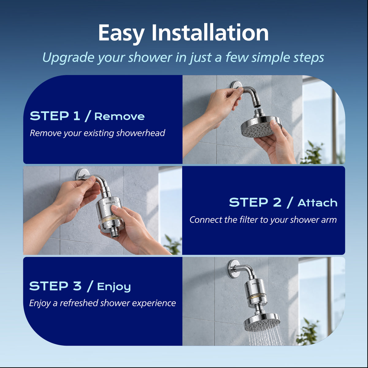 Philips Shower Filter, Visible Window & Clear Filter Cartridge, Chrome
