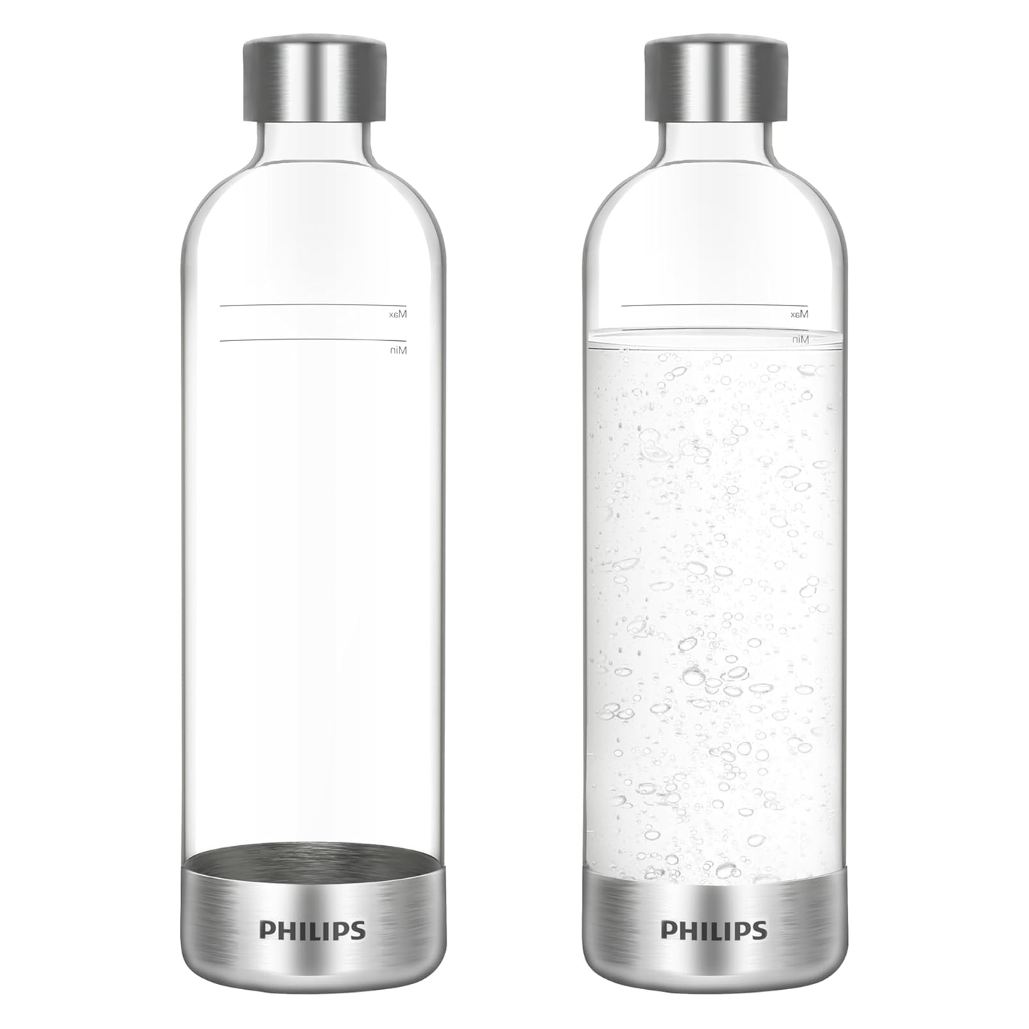 PHILIPS Carbonating Bottles, 1L Twin Pack Reusable PET Sparkling Water Bottles Compatible Sparkling Water Maker, 2 Pack